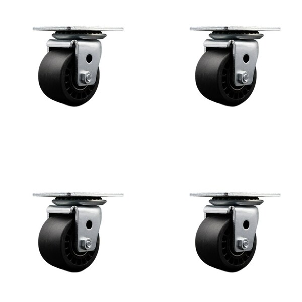 Service Caster Low Profile Glass Filled Nylon 3'' Wheel Top Plate Swivel Caster Set, 4PK SCC-04S311316-GFNB-4 - main
